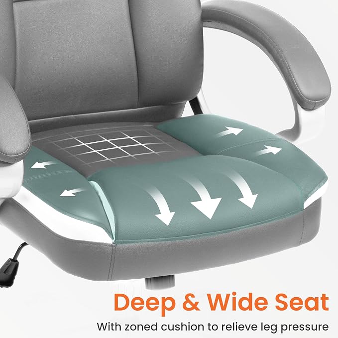 NEO CHAIR Office Desk Chair PU Leather Chair with Lumbar Support, Grey | Ergonomic High Back Executive Computer Chair, Comfortable Padded Fixed Armrests Swivel Chair with Wheels for Office/Home - Image 4