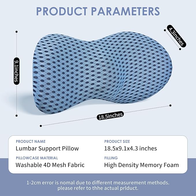 kasney Lumbar Support Pillow for Office Chair, Back Support Pillow, Blue | Memory Foam Lumbar Pillow for Low Back Pain Relief, Ergonomic Streamline Car Seat, Office Chair, Recliner and Bed - Image 5