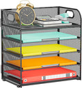 Paper Organizer Letter Tray with Handle, 5-Tier Black | Stackable Desk Organizer with Metal Mesh, Sturdy Paper Tray for Office Desk, Home & Classroom Supplies Storage by Kinkota