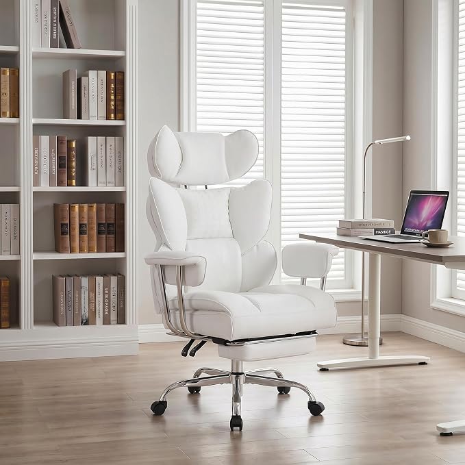 Big and Tall Office Chair 400 LBS, for Adults, Home Office | PU Leather, Executive Ergonomic Desk Chair with Footrest, Lumbar Support, Wide Seat ,Reclining, Beige - Image 2