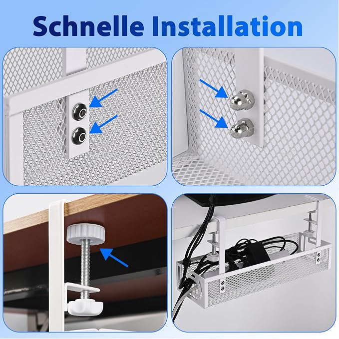 Under Desk Cable Management Tray Small – Clamp-Mounted Wire Organizer & Cord Management Under Desk Holder, No-Drill Metal Cable Tray for Home Office (White) - Image 7