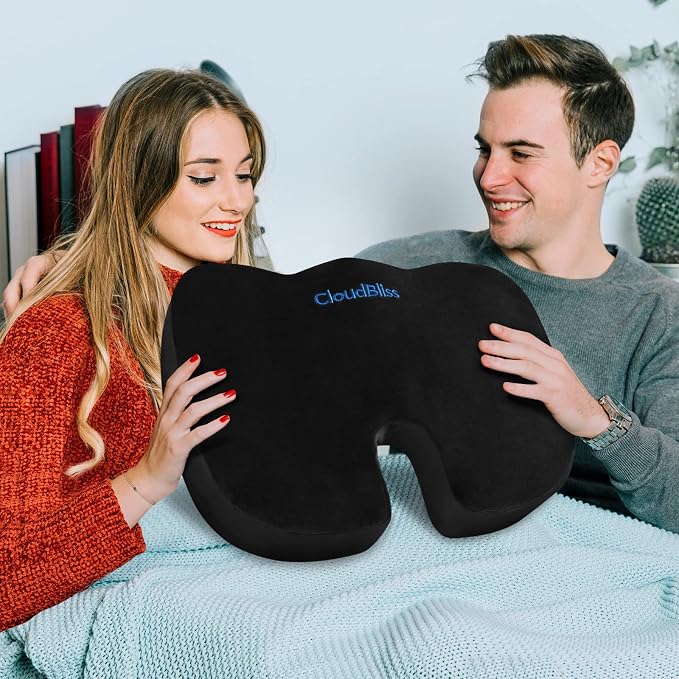 CloudBliss Gel Memory Foam Seat Cushion for Long Sitting, Large, Black | Gel Chair Pad for Tailbone, Coccyx, Sciatica , Soft Suede Cover, Non-Slip , Washable Mesh, for office, home, car - Image 7