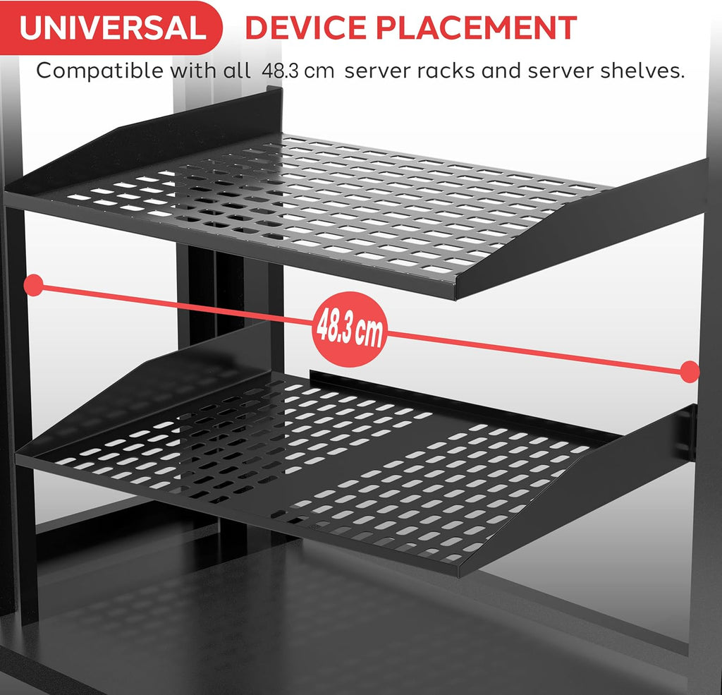Pyle 19-Inch 1U+2U Server Rack Shelves - Universal Mounting Tray for Computer Racks & Cabinets, Wall Mount Compatible, Ventilated Design for Air Circulation, Black Computer Case,110lbs Weight Capacity - Image 2
