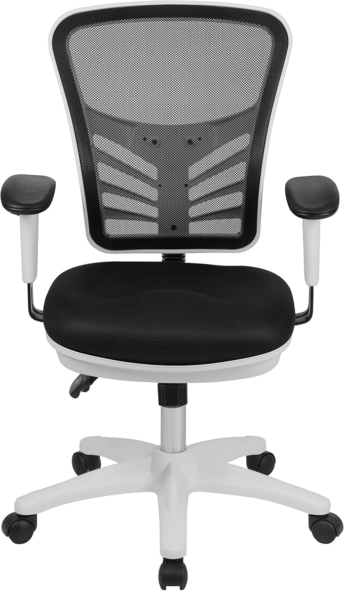 Flash Furniture Mid-Back Black Mesh Multifunction Executive Swivel Ergonomic Office Chair with Adjustable Arms and White Frame | Adjustable Armrests, 360° Swivel, Height Adjustable, Commercial Grade - Image 7