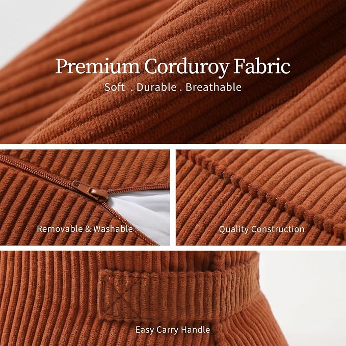 Pat. Pend. Corduroy Back Support Pillow for Bed Sitting and Headboard Support, Lumbar Cushion for Relaxing and Watching TV, Triangle Backrest Pillow, Brick Red - Image 8