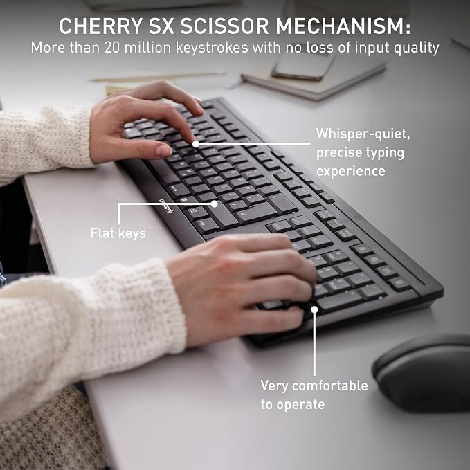 CHERRY Stream Desktop, Wireless Keyboard & Mouse Combo, 2.4 GHz Connection, Quiet Keys, Slim Design, Comfortable Writing, Battery-Powered, QWERTY, White-Gray - Image 2