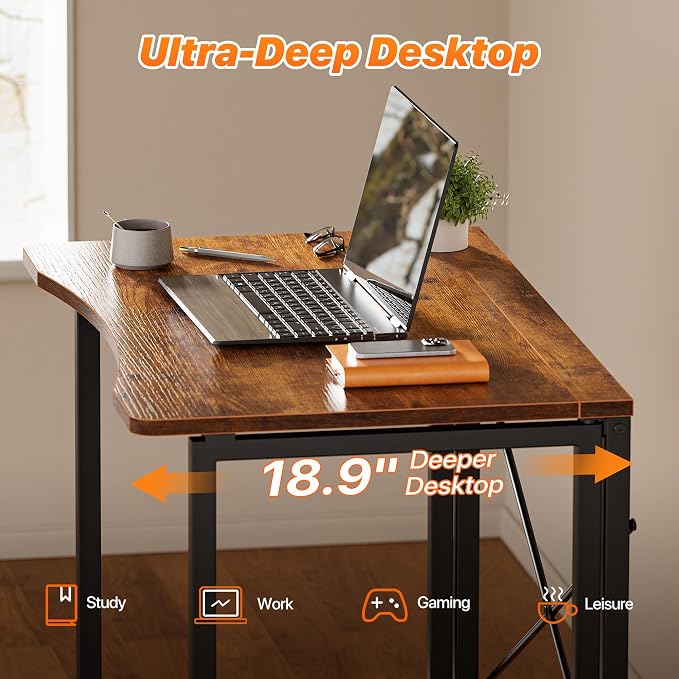 Huuger Folding Desk for Small Spaces, 31.5 Inch Foldable Computer Table | Easy Assembly, Small Writing Work Office Computer Desk, for Home Office, Study, Bedroom, Dorm, Space Saving, Rustic Brown - Image 4