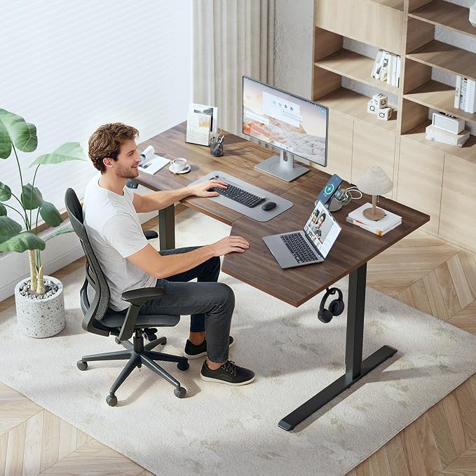 Klicelor L Shaped Standing Desk 63 x 35.4 Inch, Electric Height Adjustable Corner Desk for Home Office Workstation, Ergonomic Sit Stand Computer Table with Memory Controller, Dark Walnut - Image 2