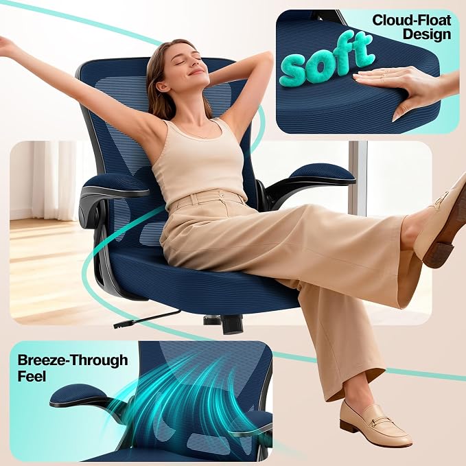 Office Chair - Ergonomic Breathable Mesh Desk Chair with Adjustable Lumbar Support and Flip-up Armrests - Executive High Back Rolling Swivel Comfortable Computer Gaming Chair for Home Office - Image 6