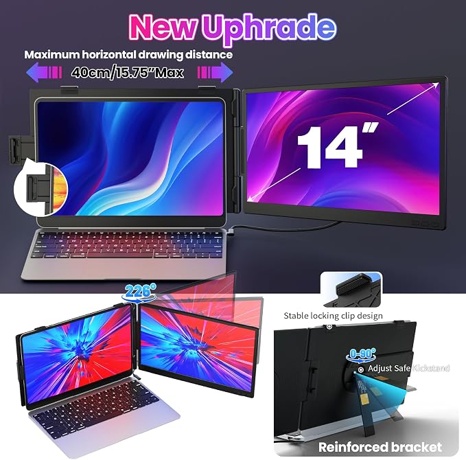 CIDETTY Laptop Screen Extender 0.27" Ultra-Thin, 14" Dual Portable Monitor FHD 1080P IPS, USB-C/HDMI Plug & Play Travel Screen for 13-17" Laptops, Compatible with Wins/Mac/Chrome/Switch/Android - Image 4