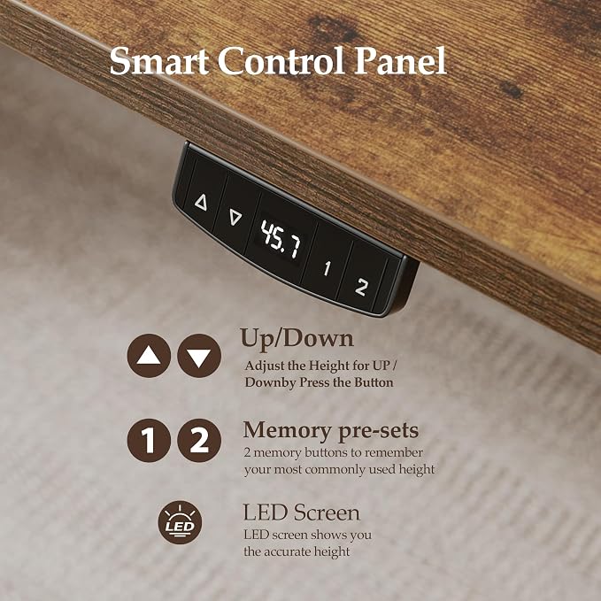 Klicelor 55 Inch Large Electric Standing Desk, Height Adjustable Office Desk, Sit Stand Up Computer Gaming Desk with Memory Preset, Two-Piece Desktop, Rustic Brown - Image 7