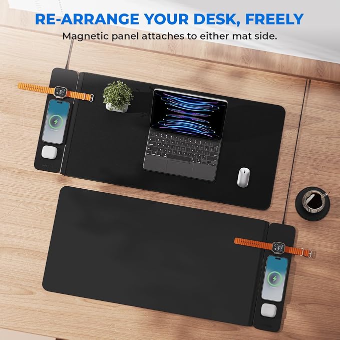 2nd Gen Wireless Charging Desk Mat, 3-in-1 Magnetic Mouse Pad | 35.43"x15.75" Large Charging Mat, 2nd Gen Wireless Tech, Waterproof Non-Slip Desk Pad Charges Phone Watch Earbuds - Image 4