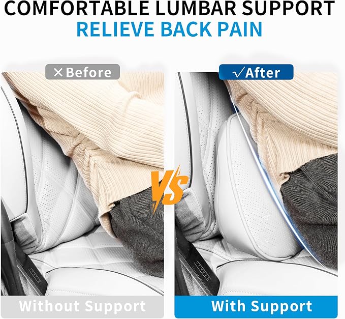 Lumbar Support Pillow for Car Seat, Office Chair, Off-White, 1PC | Leather Lumbar Pillow Memory Foam Lower Back Cushion for Back Pain Relief Improve Posture, Ergonomic Back Rest Gaming Chair - Image 5