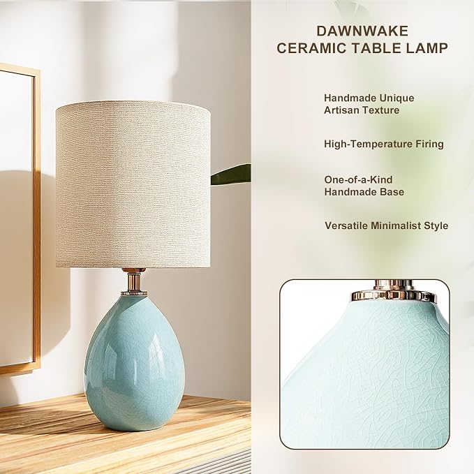 18.5" Ceramic Table Lamps Set of 2 for Living Room Bedroom, Blue | Bedside Lamps for Bedroom Nightstand, Ice Crackle Home Bedroom Living Room Decor, Linen Fabric Shade, 3-Color Temperature - Image 2