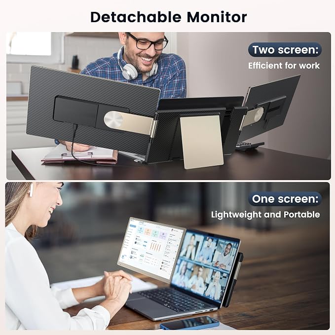 15.6" Laptop Screen Extender, 1080P FHD IPS Triple Portable Monitor, Detachable & Multiple Modes, USB-C/HDMI Plug-Play Monitor Extender for Mac/Win/Android, Fits 13-17" Laptops - Image 6