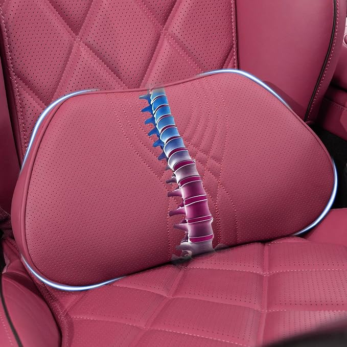 Lumbar Support Pillow for Driving Seat, Office Chair, Red, 1PC | Leather Lumbar Pillow Memory Foam Lower Back Cushion for Back Pain Relief Improve Posture, Ergonomic Back Rest Gaming Chair by Dapucarin