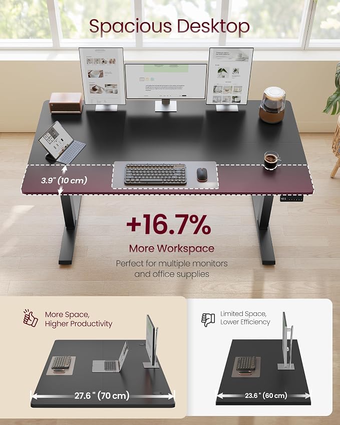 VASAGLE Electric Standing Desk, 55.1 x 27.6 Inches Height Adjustable Desk, Sedentary Reminder, 4 Memory Heights, for Home Office, Black ULSD315BZ020S - Image 4