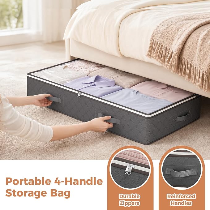 Budding Joy 95L Under Bed Storage Containers, 8 Pack Storage Bags Grey | Underbed Storage Bags for Blankets, Towels, Comforter, Sweaters, Linen Sheets, Wrapping Paper - Image 5