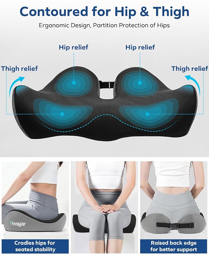 Seat Cushion - Memory Foam Ergonomic Seat Cushion -for Long Sitting | Seat Cushion for Tailbone Pain Relief - for Desk Chair, Car& Wheelchair Car Seat Pad for Hip and Lower Back Comfort Gray - Image 3