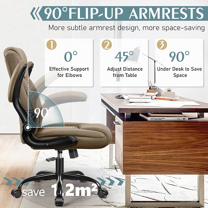 Leather Office Chair, PU Home Computer Desk Chairs with Ergonomic Back Support, 360°Swivel Free，Small Gaming Chair with Wheels and Adjustable Armrests, for Short People Use - Image 4