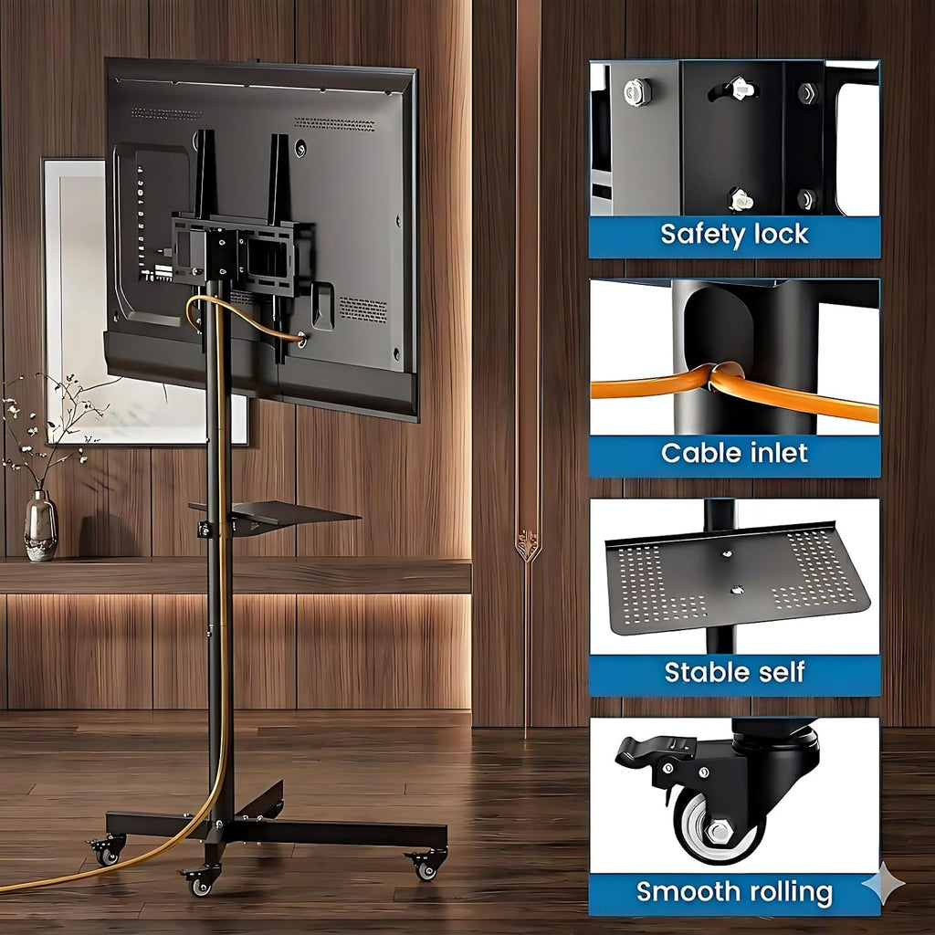 Rolling TV Stand for 14-55 Inch TV, Portable Mobile TV Cart on Wheels for Bedroom, Office, Patio and Covered Outdoor Use, Max VESA 400x400mm, Holds 66 lbs. Roll Your TV for Sports Nights, Movie Nights - Image 6