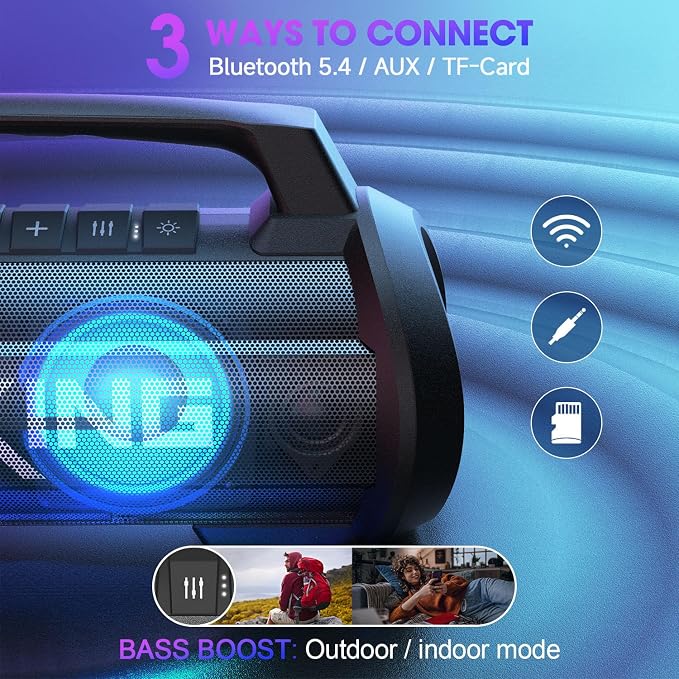 W-KING Portable Bluetooth Speaker, 120W Peak Loud Bass Boombox Outdoor | 70W Subwoofer, Stereo Pair, Deep Bass, 4 Drivers, IPX6, BT5.4, EQ, 42H, RGB, TF, Wireless Outdoor Speaker, 110dB Party Music - Image 7
