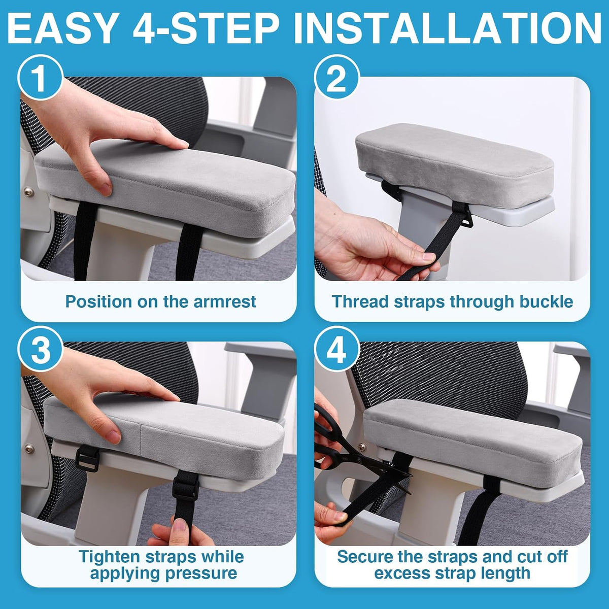Smiry Memory Foam Office Chair Armrest Pads, Non-Slip Armrest Cushion - Image 6