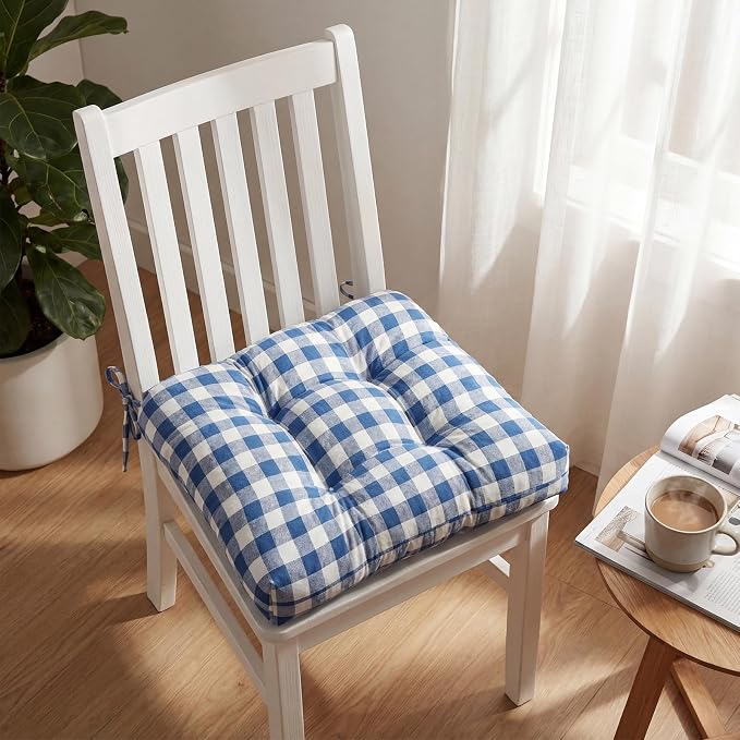 Geetery 4 Pack Chair Cushions, 16" x 15",Navy Blue and White,Plaid - Image 6