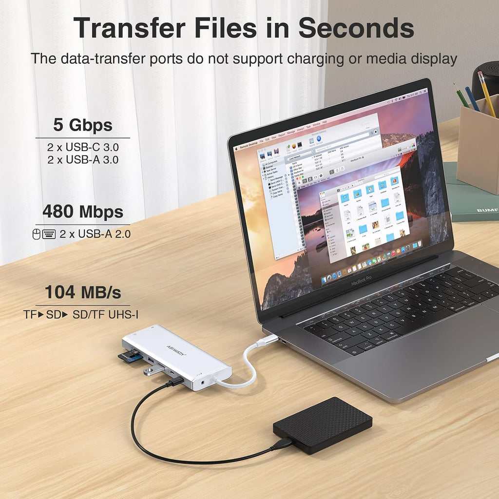 USB C Hub USB-C Docking Station Dual Monitor Triple Display Multi Adapter - Image 6