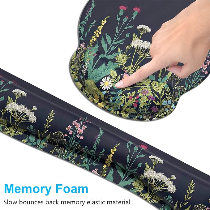 Dapesuom Keyboard Wrist Rest and Mouse Pad with Wrist Support, Cute Memory Foam Cushion for Keyboard and Mouse Set, Ergonomic Pad Rests with Non Slip Base for Easy Typing & Pain Relief, Elegant Flower - Image 3