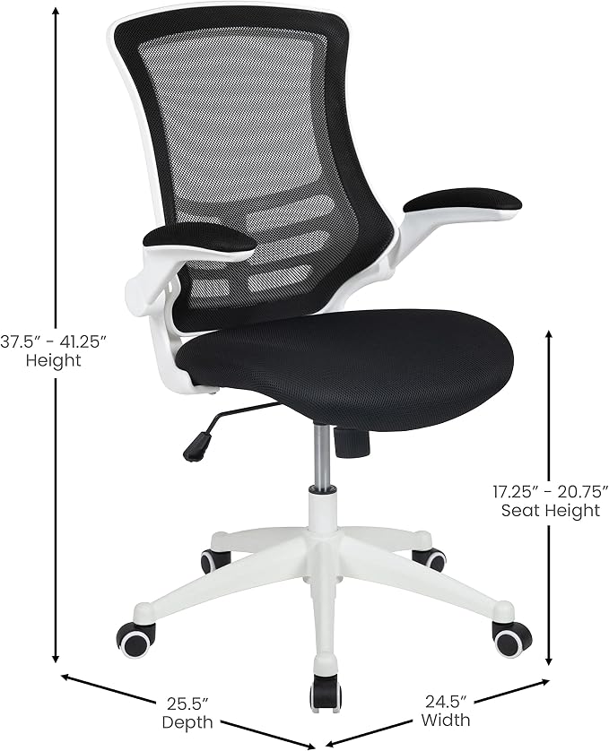 Flash Furniture Kelista Office Chair, Ergonomic, Mid-Back, White Frame, Black Mesh with Swivel | White Frame, Mid-Back, Flip-Up Arms, Mesh Back - Image 3