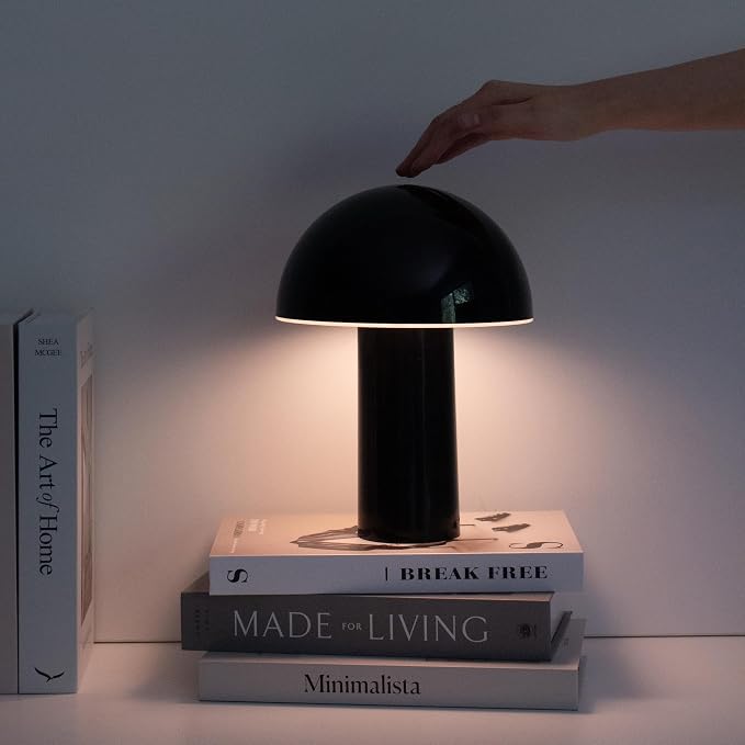 Brightech Celia Small Lamp – 10" Touch-Controlled Mushroom Table Lamp, Cordless & Dimmable LED, Portable Rechargeable Bedside Night Light, Sustainable Recycled Modern Patio Lamp for Home Décor – Black - Image 8