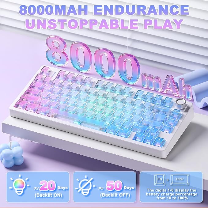 N75 V2 Wireless Gaming Keyboard,2.4GHz/BT/Wired Mechanical Keyboard | 75% Keyboard with Knob, Tri-Mode Bluetooth Keyboard, Gasket Hot Swappable Creamy Keyboard for Win & Mac (Pink-Blue Gradient) - Image 4
