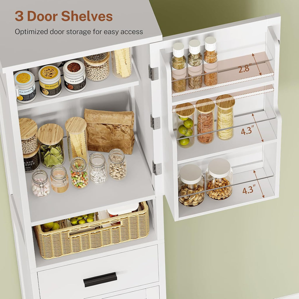 67" H Tall Pantry Cabinet with 2 Doors, Kitchen Cabinet with Door Shelves & Adjustable Shelves, Kitchen Pantry Cabinet, Narrow Bathroom Storage Cabinet for Living Room, Dining Room, Bathroom, White - Image 6