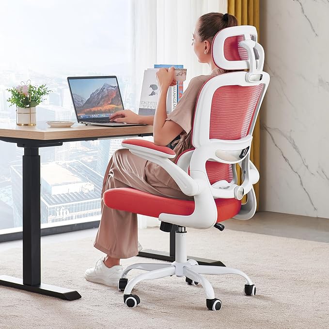 TRALT Office Chair Ergonomic Desk Chair - Gaming Chair with Lumbar Support | 330 LBS Home Office Desk Chairs with Headrest, Reading Chair with Flip-up Armrests, Comfortable Computer Chairs (1, Red) by TRALT