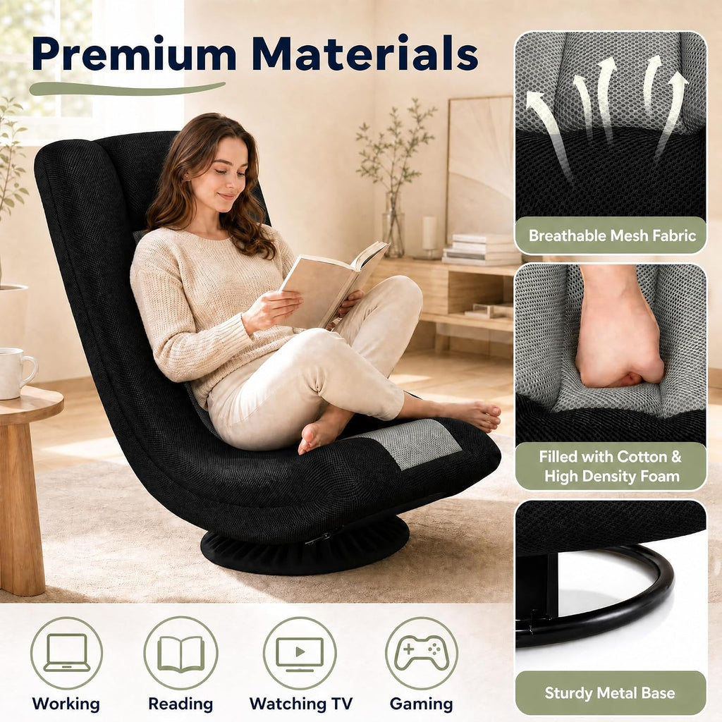 KOMFOTT 360° Swivel Floor Gaming Chair w/ 4-Position Backrest & Neck Pillow - Image 5