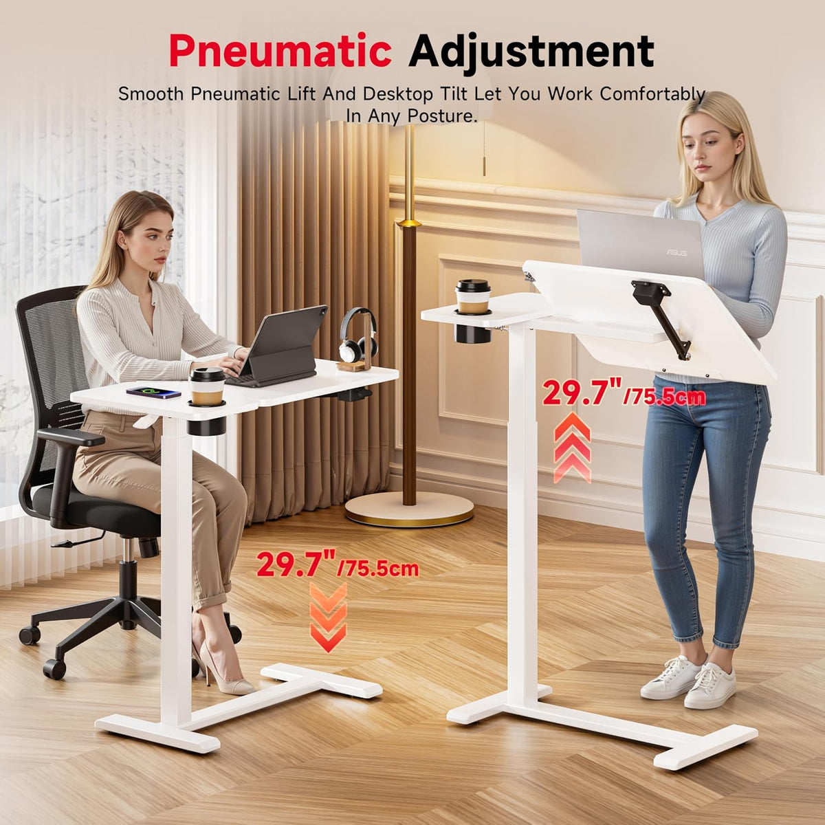 Okin Overbed Bedside Table with Wheels, Adjustable Medical Tilt Top Hospital Bed Table Over The Bed, Rolling Desk Mobile Standing Desk for Hospital Home Use (White) - Image 5