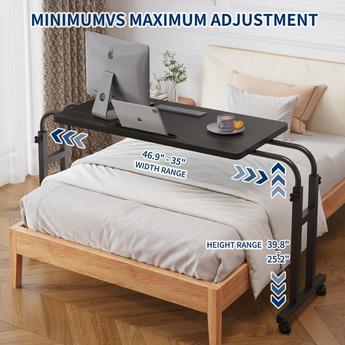 TigerDad Mobile Recliner Desk Overbed Table with Wheels Laptop Stand Tray - Image 4