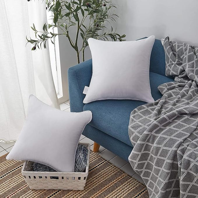 Oubonun 24x24 Square Pillow Inserts (Set of 2) - 100% Cotton Cover - Decorative Interior Sofa Pillow Pair - White - Image 5