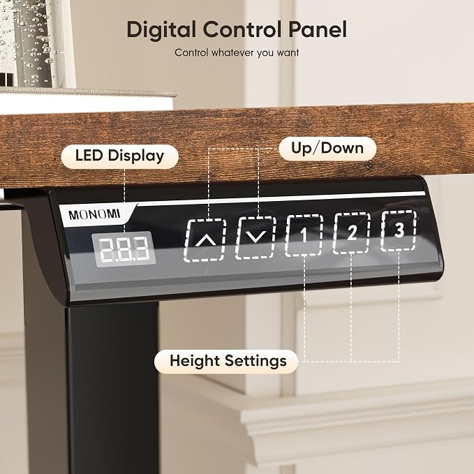 Monomi 39.4" Electric Standing Desk, Height Adjustable sit Stand up,Brown | Small Ergonomic Home Office Computer Desk Workstation with 3 Memory Setting and headphone hooks,Space Saving,Easy Install - Image 5