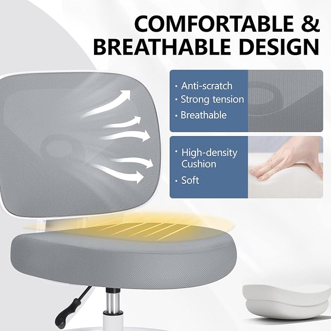 Armless Tall Desk Chair, Adjustable Height and Footring, Mid-Back Ergonomic Standing Desk Chair Mesh Rolling Tall Chair for Art Room, Office or Home (Gray) - Image 7