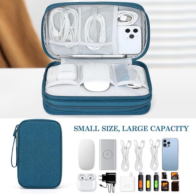 FYY Electronic Organizer, Travel Tech Pouch Bag, Large, Dark Green | Wrist Strap, Waterproof, Double Layers Portable Electronics Travel Carrying Case for Cord, Charger, Daily Business Trips Use - Image 6