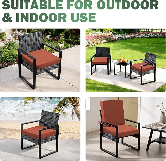 Outdoor Chair Cushions Set of 2, 19x19x3 Inch Waterproof & Fade Resistant Patio Furniture Seat Cushions with Ties, Square Outdoor Dining Chair Cushions for Lawn, Garden, Deck & Yard, Spice - Image 6