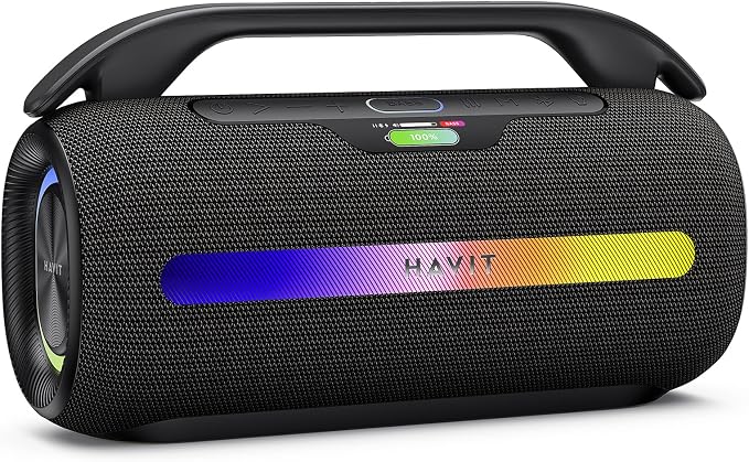 havit Outdoor Bluetooth Speaker, 120W Peak Loud Speakers with Deep Bass, Portable Wireless Speaker IPX6 Waterproof, RGB Light, 12H Playtime, TWS Stereo, EQ, for Party, Beach, Camping, Backyard, Garage by havit