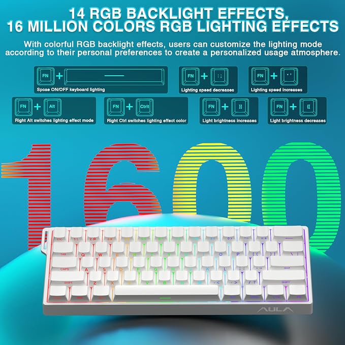 Aula WIN60 HE - 60% Mechanical Gaming Keyboard Wired, Hall Effect Magnetic Switch Hot Swappable, Adjustable Actuation RT Mode, 8000 Hz Polling Rate, RGB Keyboard 60 Percent Compact Design for PC - Image 7