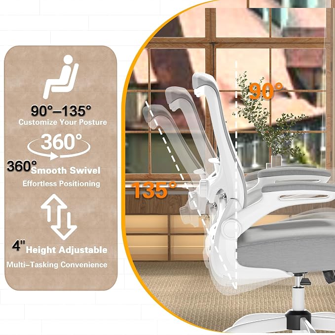 Ergonomic Office Chair for Long Hours, Adjustable Padded Lumbar Support for Lower Back Relief, 330 lb Capacity, Comfortable Computer Desk Chair for Home Office, Work & Study - Image 6