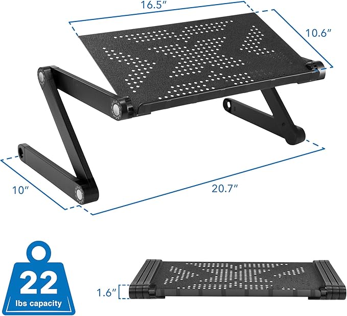 Mount-It! Adjustable Laptop Stand & Lap Desk, Freestanding Sit-Stand Laptop Tray for Bed, Couch, Desk & Floor, 22 lb Capacity, 1.6–18.9” Height, Ventilated Aluminum, Ships Fully Assembled - Image 6