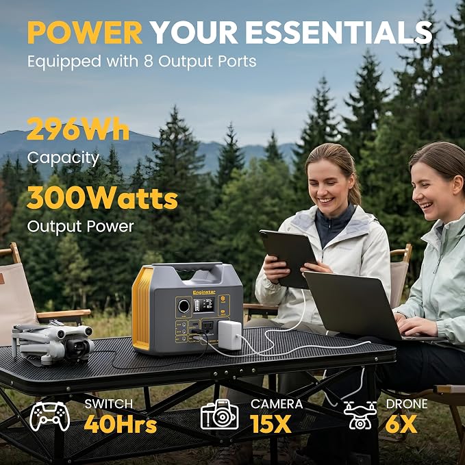 EnginStar 296Wh Portable Solar Generator, Pure Sine Wave Power Station | 110V Power Bank, 300W AC Outlet 80000mAh Lithium Battery Pack for Camping Outdoors Trip RV Hunting Vans Emergency - Image 2