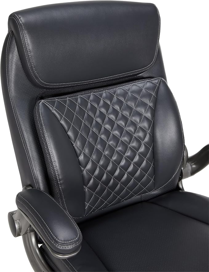 Amazon Basics Ergonomic Executive Office Chair with Adjustable Lumbar Support, Flip-up Arms, Height Adjustable, 360° Rolling Swivel, Computer Desk Chair, Grey Leather - Image 3