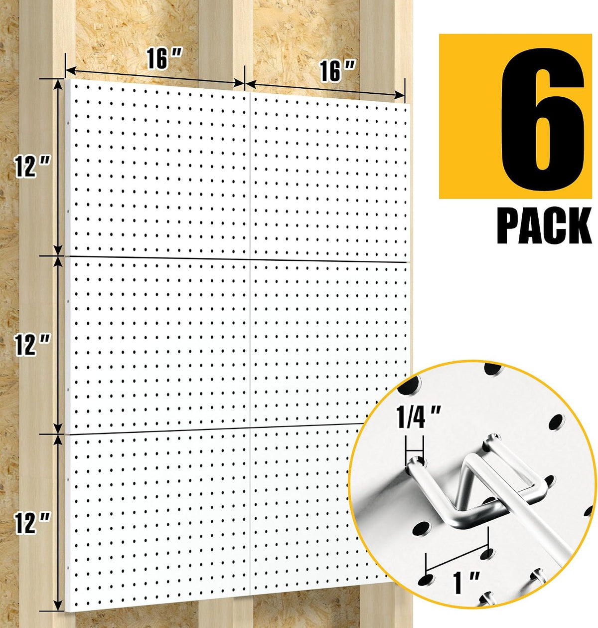 Peg Board, 6 Pack Metal Pegboard Panels with 50 Hooks - Image 3